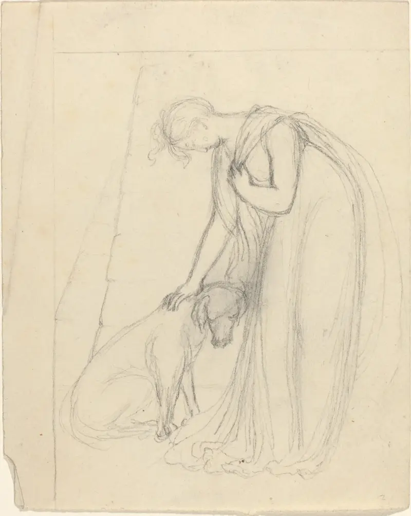 Kvinna som klappar en hund av John Flaxman