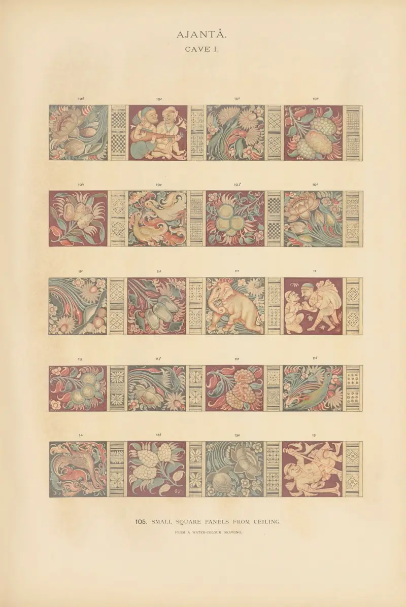 Die Malereien in den buddhistischen Höhlentempeln von Ajantâ, Khandesh, Indien, Taf. 104 von John Griffiths