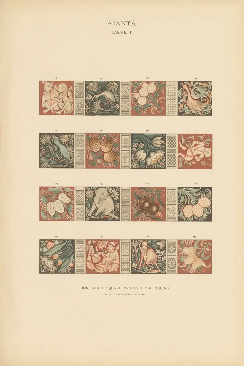 Die Malereien in den buddhistischen Höhlentempeln von Ajantâ, Khandesh, Indien Taf. 105 von John Griffiths