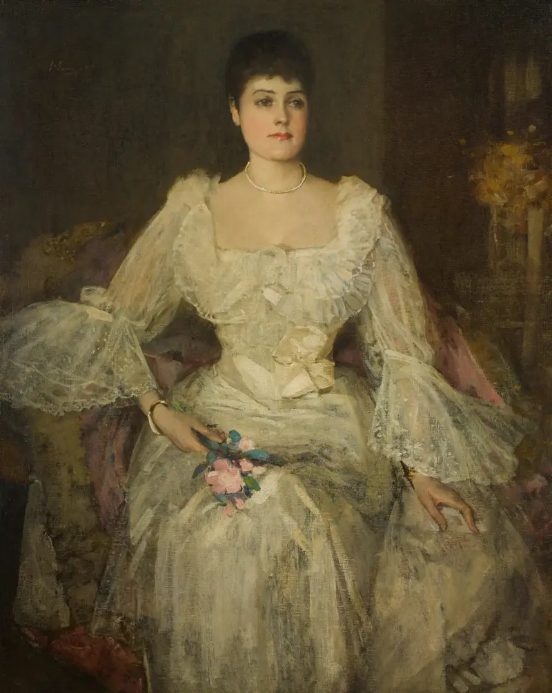 Eine Dame in Weiß (Porträt von Lady Lyle) von Sir John Lavery