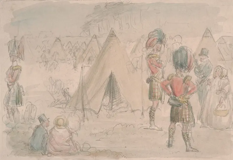 Highland Regiment v táboře, John Leech