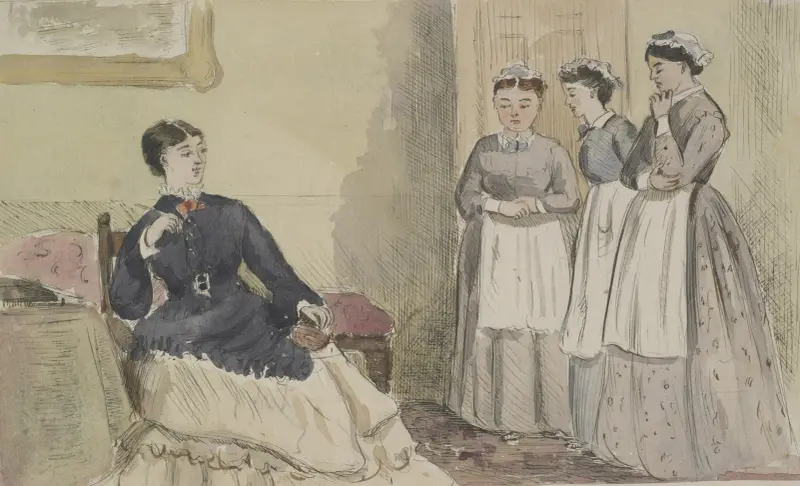 Mistress and three servants von John Leech