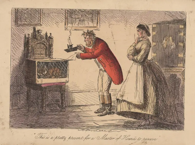 Mr. Facey Romford’s hounds; This is a pretty present for a master of hounds to receive. av John Leech
