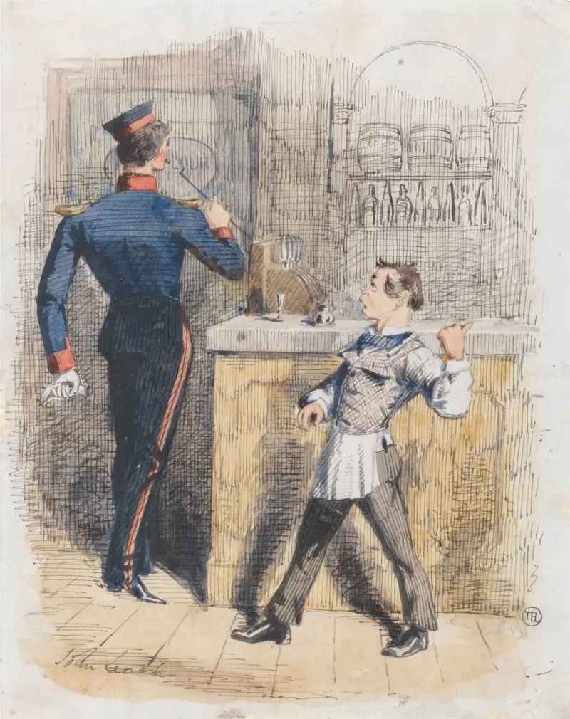 Pot Valiant; Scene in a Tap-Room av John Leech
