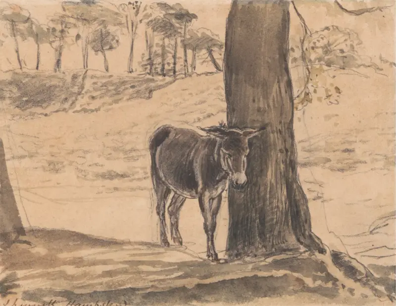 Donkey Beside a Tree, Hampstead av John Linnell