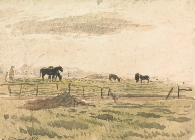 Hästar i hage av John Linnell
