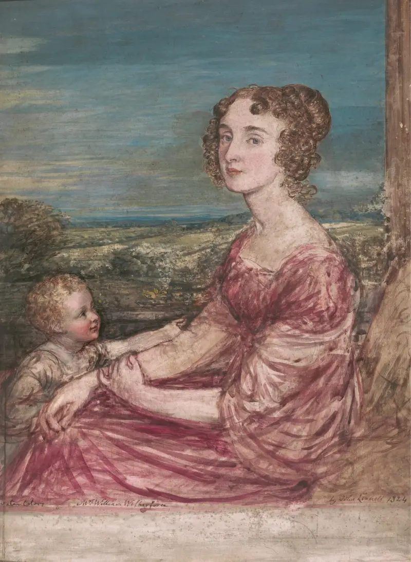 Mrs. William Wilberforce och barn av John Linnell