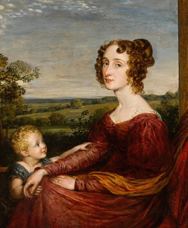 Porträtt av Mrs. William Wilberforce och barn av John Linnell