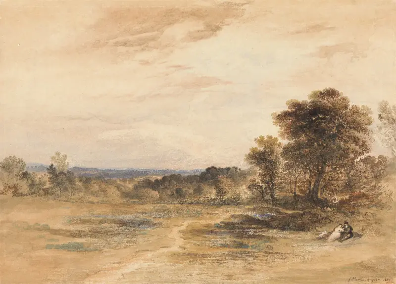 Landskap med uppvaktande par av John Martin