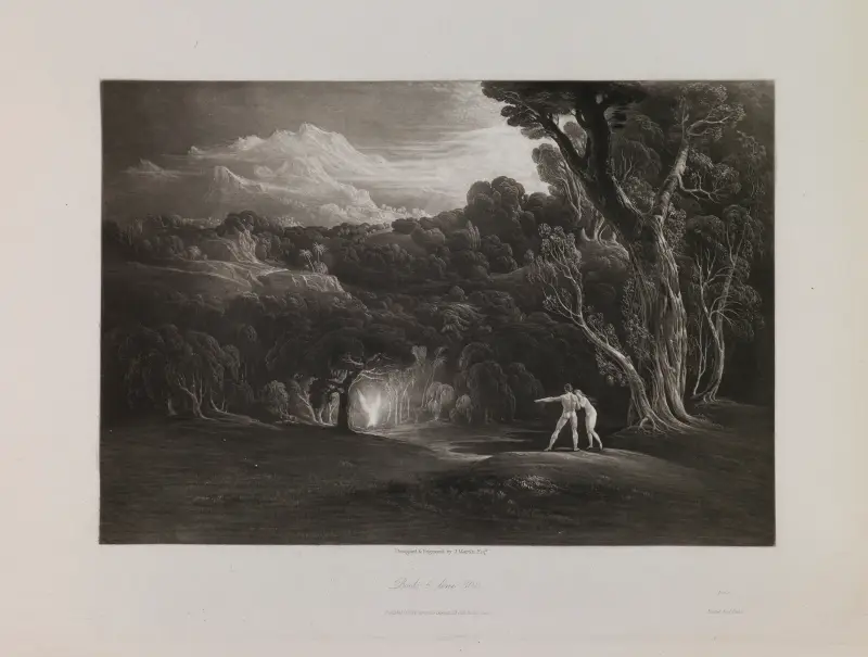 Paradise-with the Approach of the Archangel Raphael (Book 5, Line 308) av John Martin