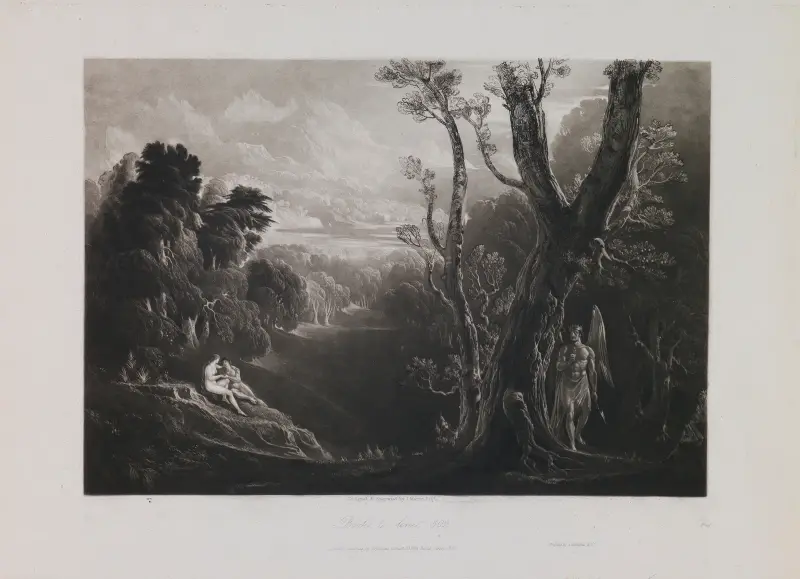 Satan Contemplating Adam and Eve in Paradise (Book 4, Line 502) av John Martin