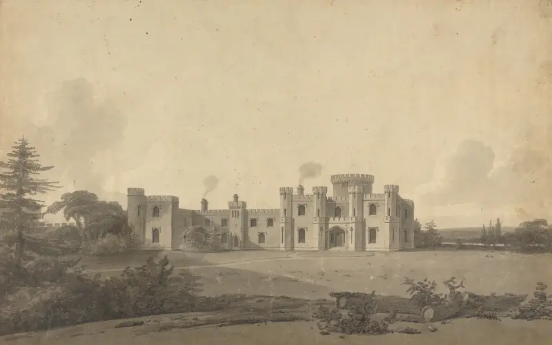 Design for Knepp Castle, Sussex: Perspective av John Nash