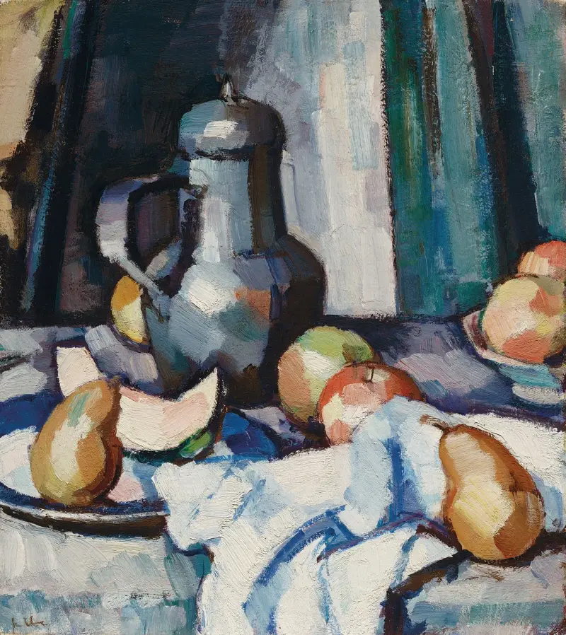 Äpfel und Zinnplatte von Samuel John Peploe