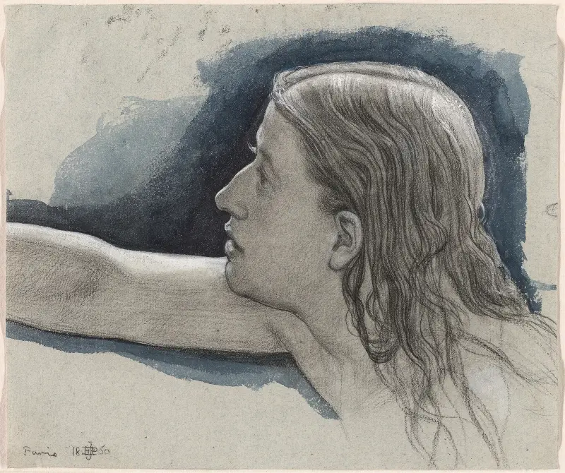 Studie av en ung mans huvud med höger arm utsträckt av Edward John Poynter