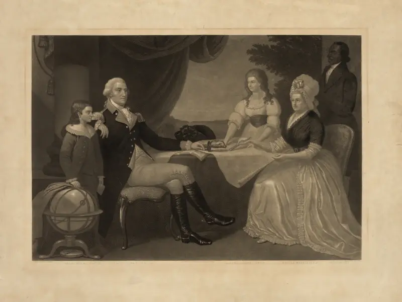 George Washington Parke Custis, George Washington, Eleanor Parke Custis, Martha Washington, William Lee av John Sartain