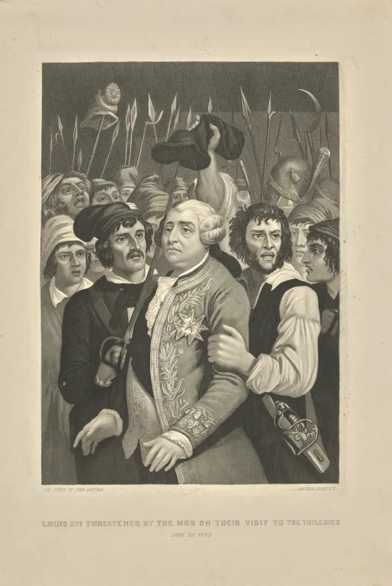 Louis XVI threatened by the mob on their visit to the Tuileries ; June 20, 1792 av John Sartain