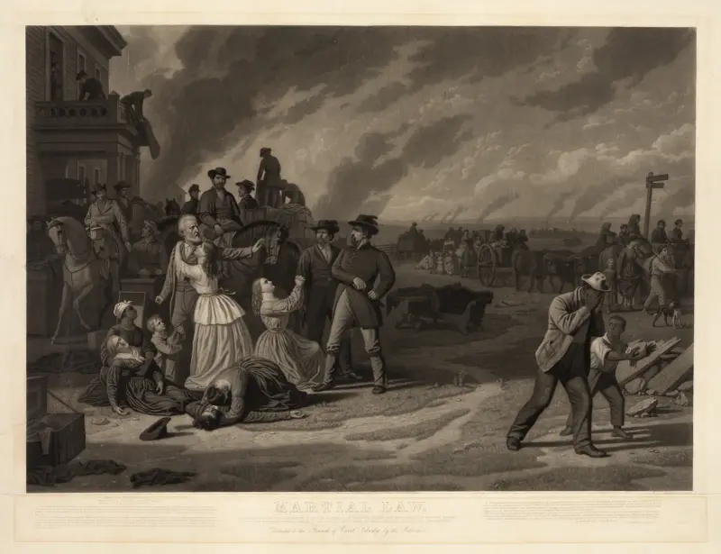 Martial law, the desolation of the border counties of Missouri (after George Caleb Bingham) av John Sartain