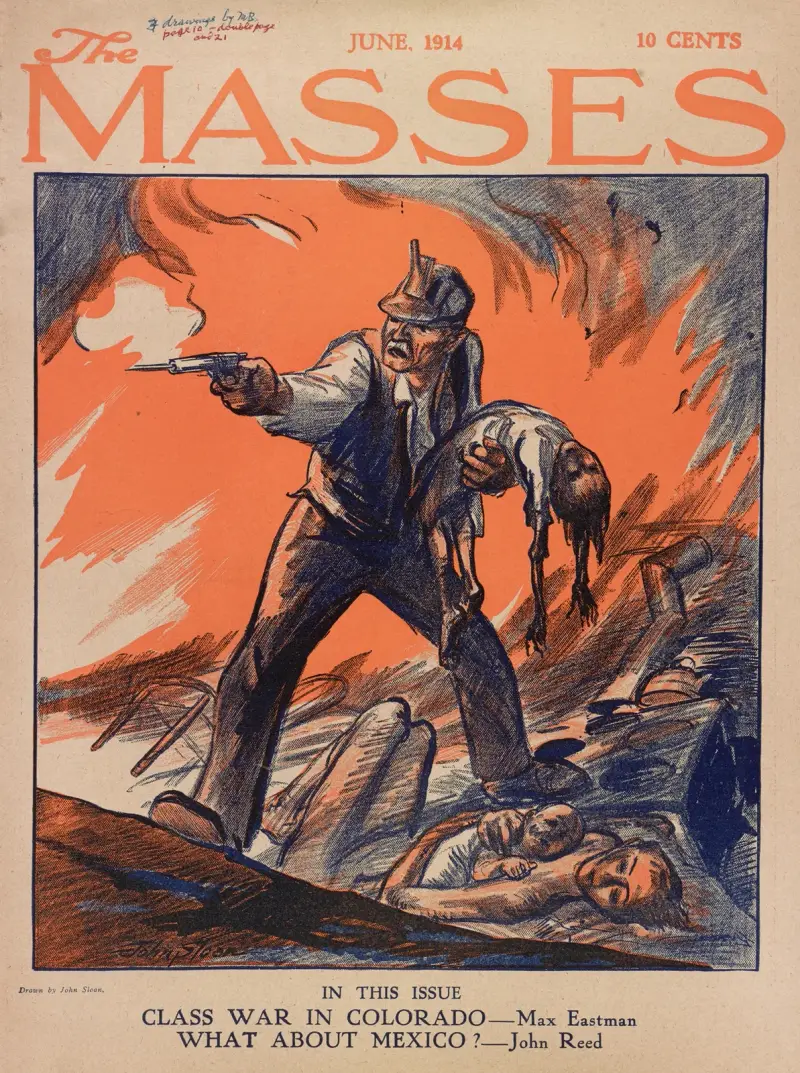 Massacre during Colorado Coal Strike at Ludlow, Colorado av John Sloan