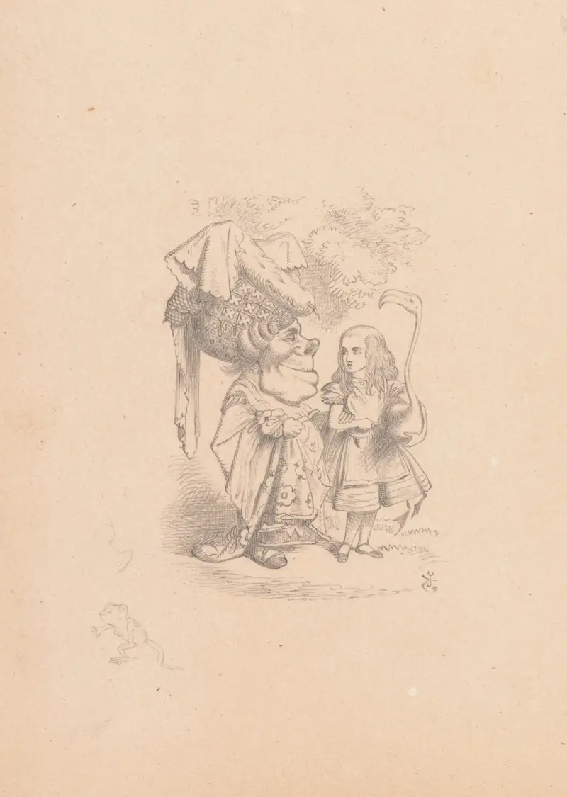 Drawing of Alice (with flamingo) chats with the Duches av Sir John Tenniel