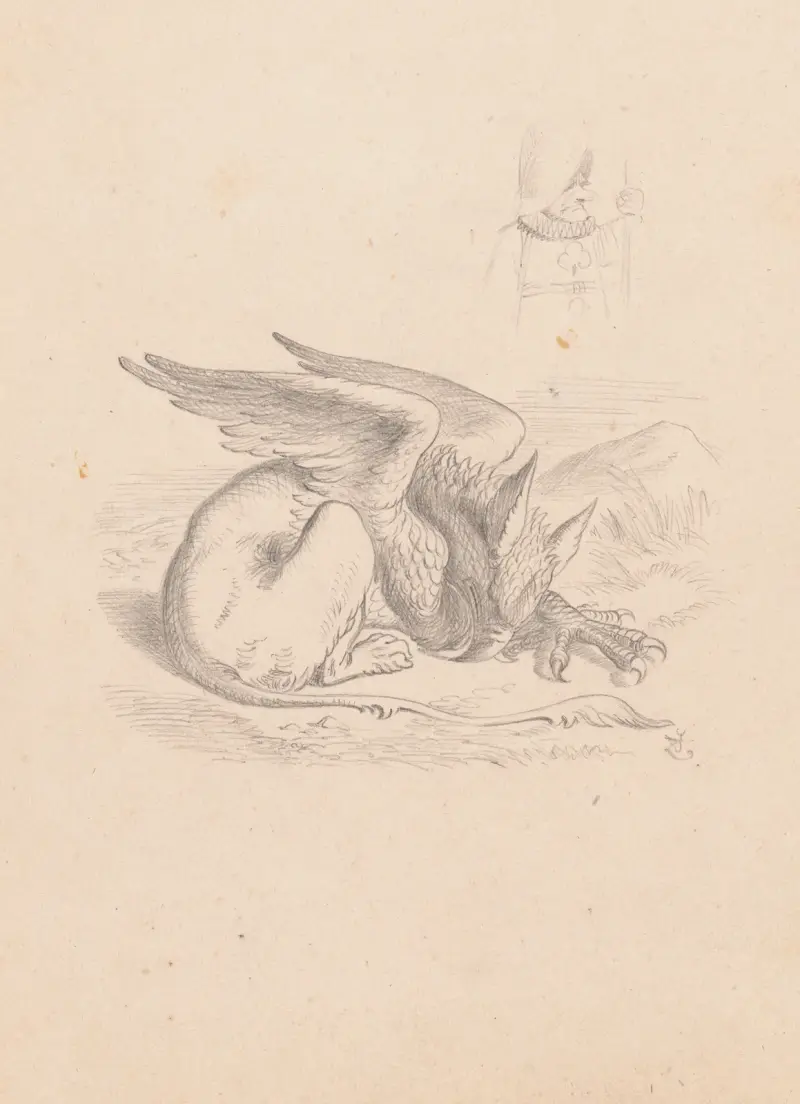 Teckning av gripen som sover av Sir John Tenniel