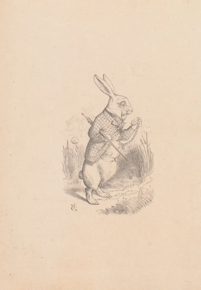 Teckning av den vita kaninen med sin klocka av Sir John Tenniel