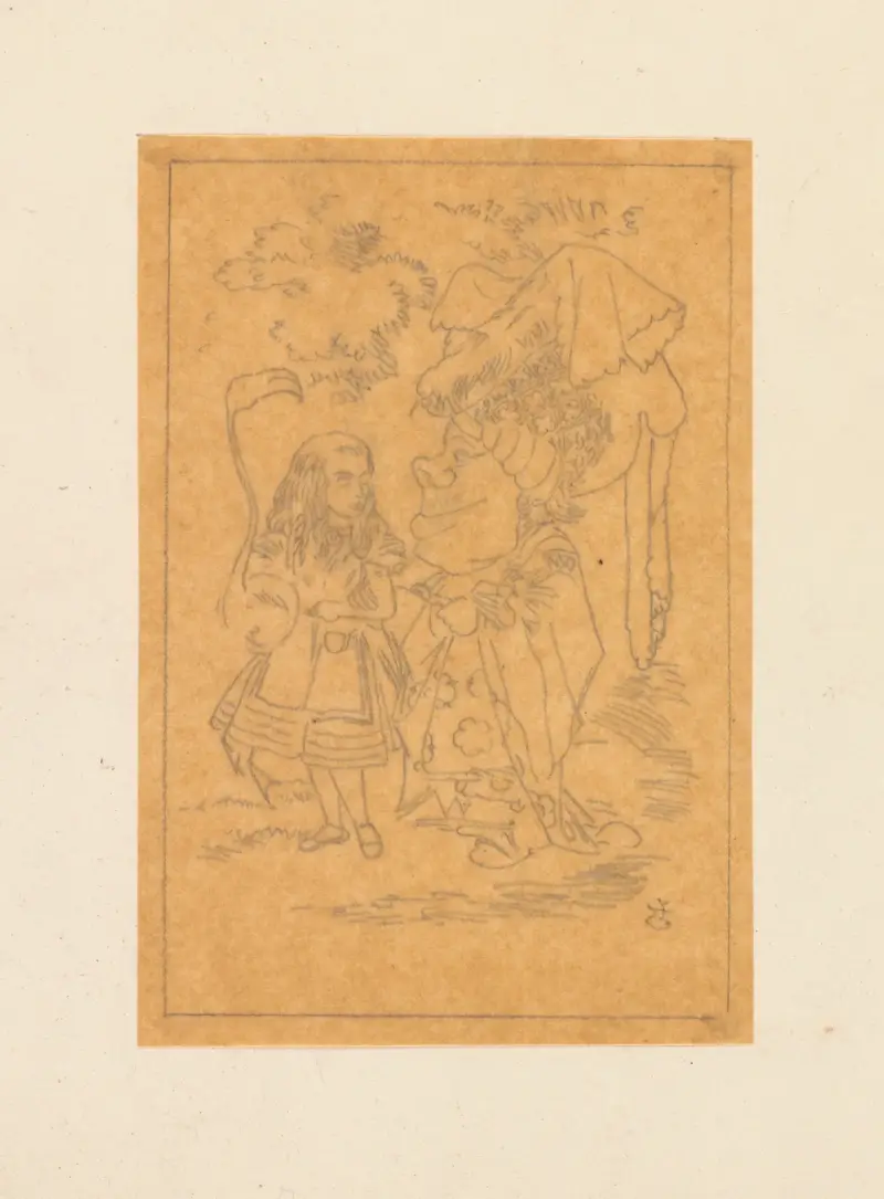 Tracing of Alice (with flamingo) chats with the Duches av Sir John Tenniel