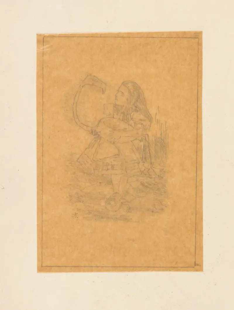 Tracing of Alice trying to play croquet with flamingo and hedgehog av Sir John Tenniel