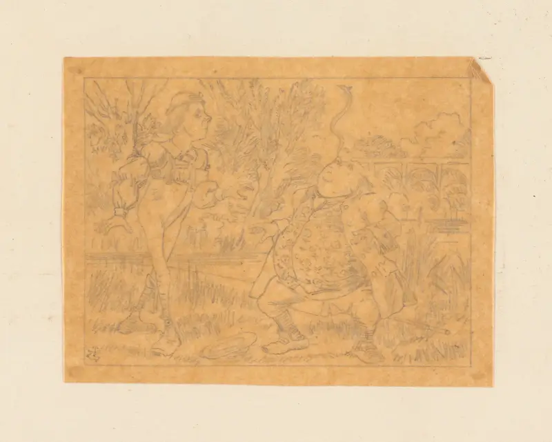 Tracing of Father William balancing an eel on the end of his nose av Sir John Tenniel