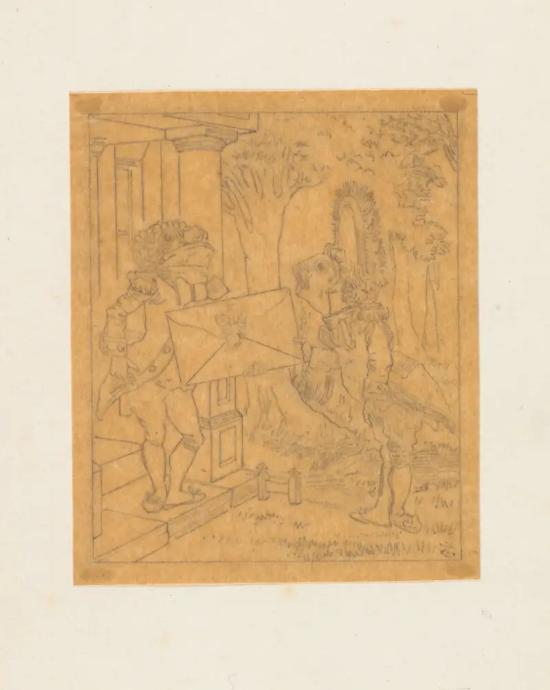 Tracing of the Fish Footman and the Frog Footman av Sir John Tenniel