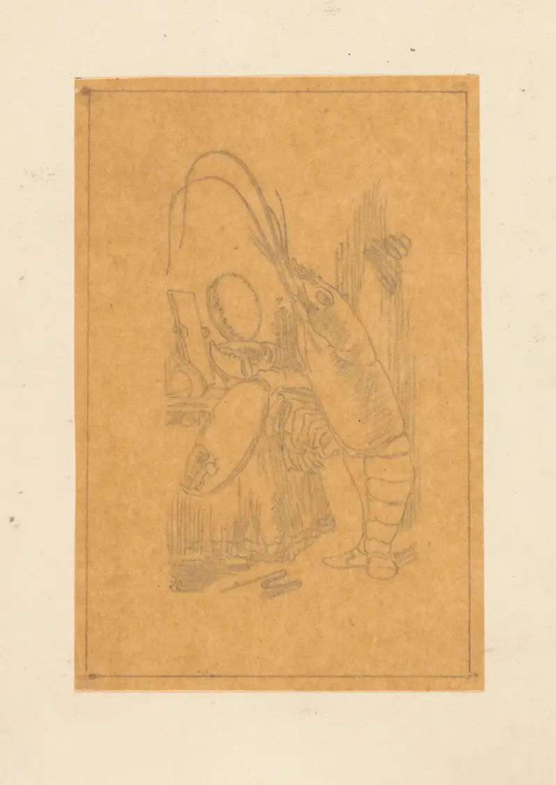 Kalkering av hummern som gör sig fin framför spegeln av Sir John Tenniel