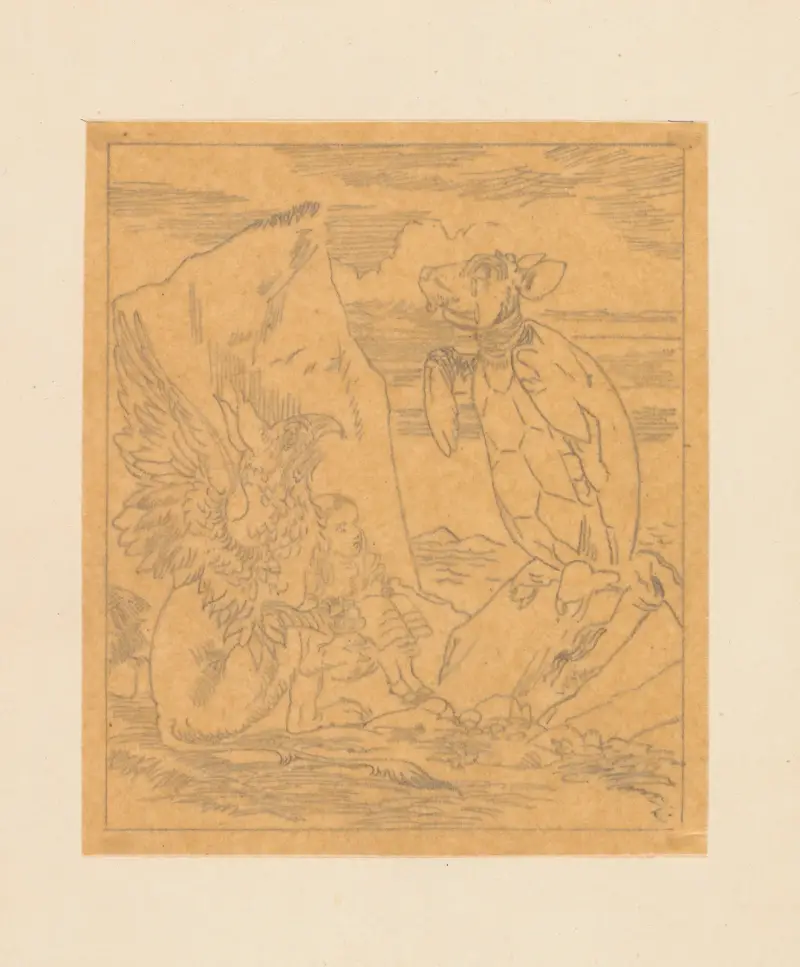Tracing of the Mock Turtle and Gryphon sing to Alice av Sir John Tenniel