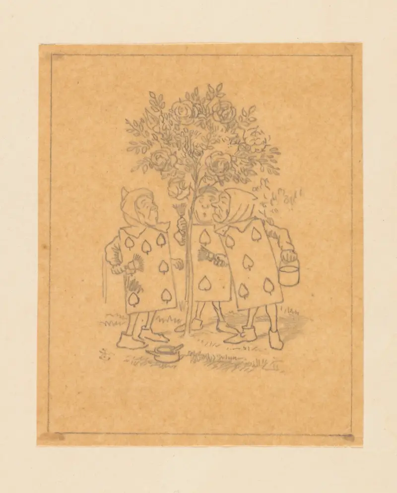 Tracing of Two, Five and Seven painting the rosebush av Sir John Tenniel