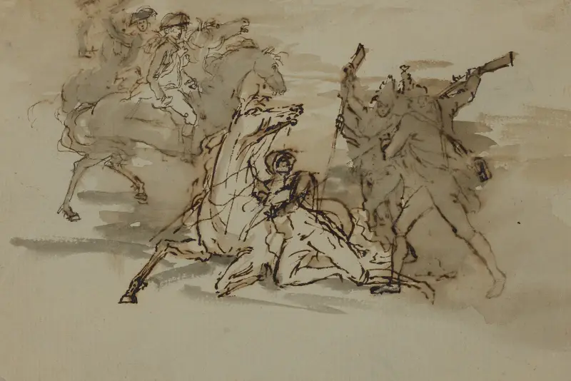 Death of General Mercer [Sketch for The Battle of Princeton], 1786 – nr 1 av John Trumbull