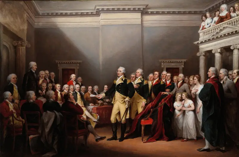 Washingtons avgång den 23 december 1783 av John Trumbull