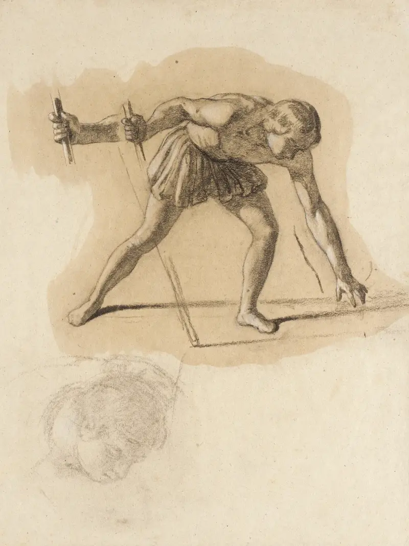 Crouching Male Figure Holding Staff av John Vanderlyn