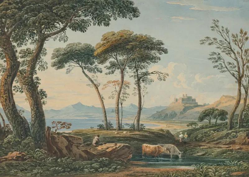 Utsikt mot Harlech Castle och Snowdon i fjärran, North Wales av John Varley