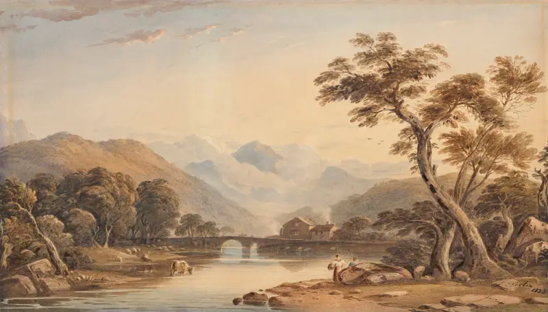 Beddgelert Bridge, med Snowdon i bakgrunden av John Varley