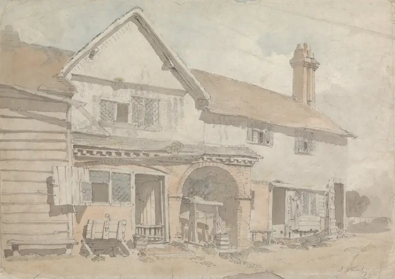 Bondgård med brunn av John Varley