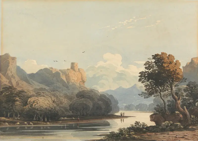 Landschaft mit einem fernen Turm von John Varley