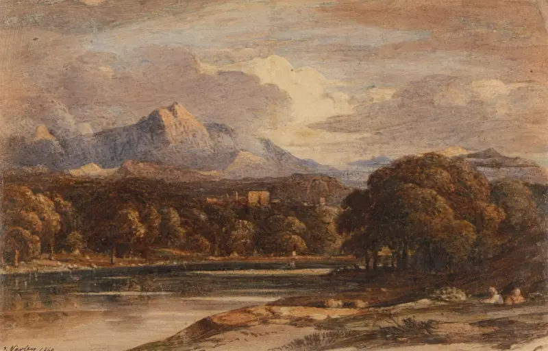 Bergslandskap med sjö av John Varley