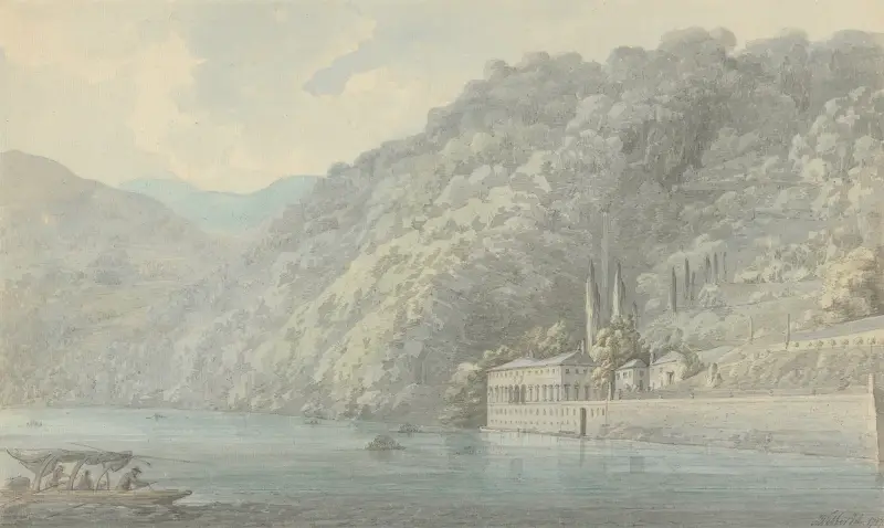 Plinius villa, tillhörig markisen Canarizi nära Como av John Webber