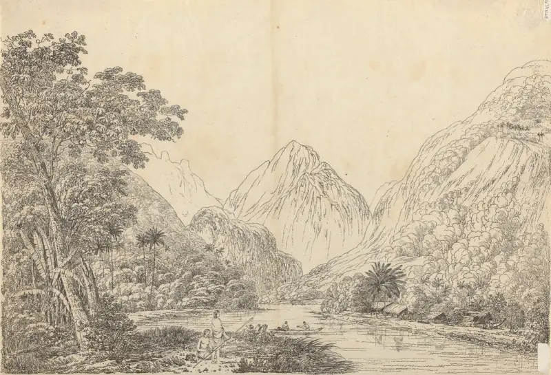 View in Oheitepeha Bay, Otaheite av John Webber