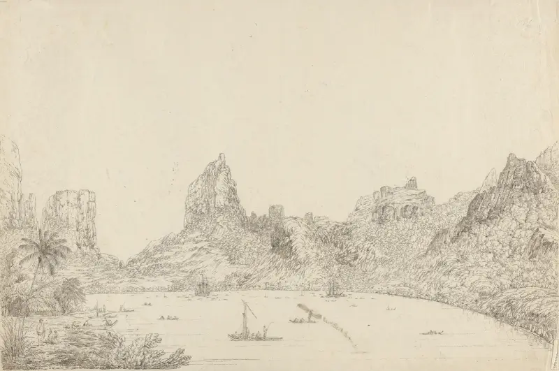 View of the Harbour of Taloo in the Island of Eimeo av John Webber