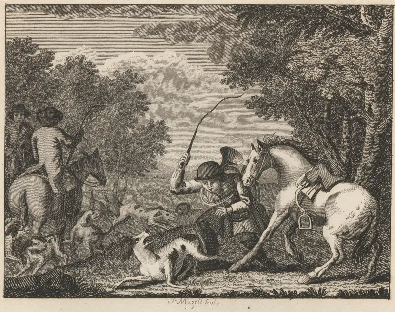 Fabel XLIV. Hunden och jägaren av John Wootton