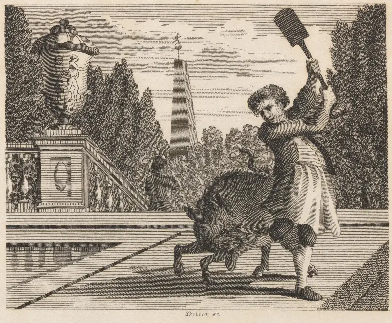 Fable XLVIII. The Gardener and the Hog av John Wootton
