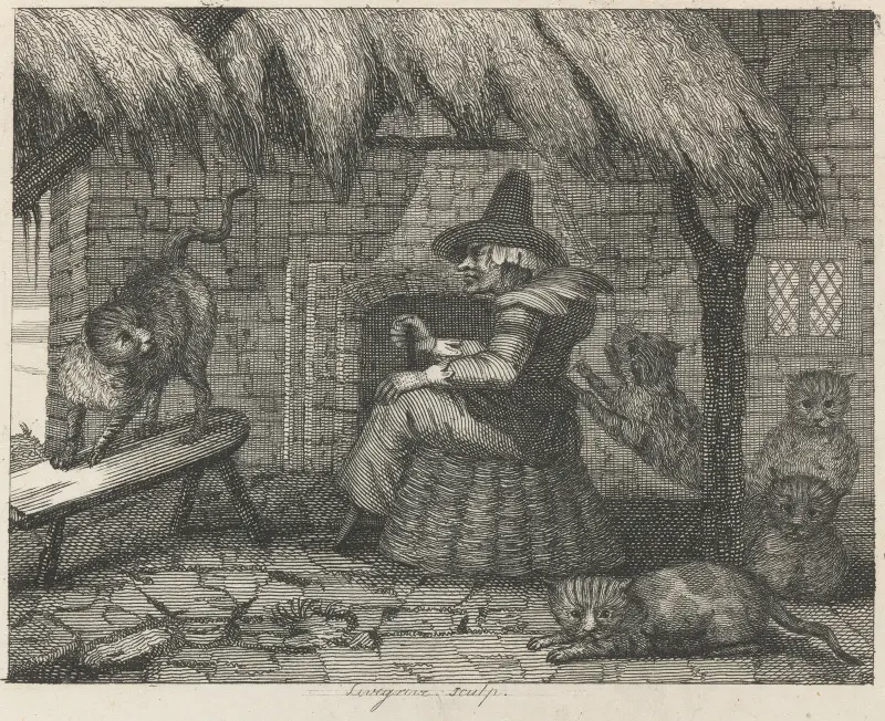 Fabel XXIII. Gumman och hennes katter av John Wootton