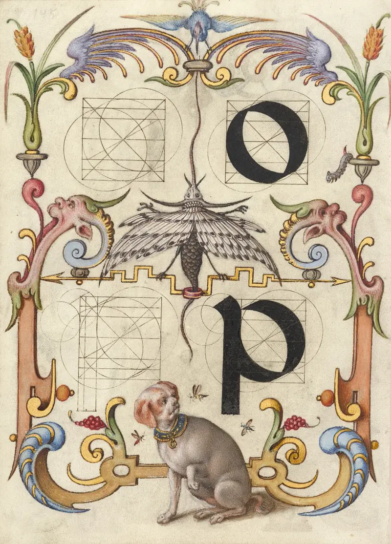 Anleitung zum Konstruieren der Buchstaben o und p von Joris Hoefnagel