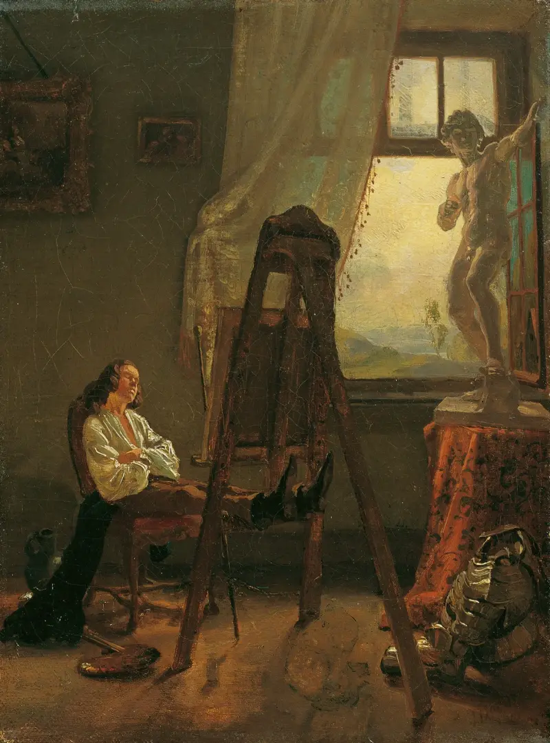 Śpiący malarz w pracowni, Josef Danhauser