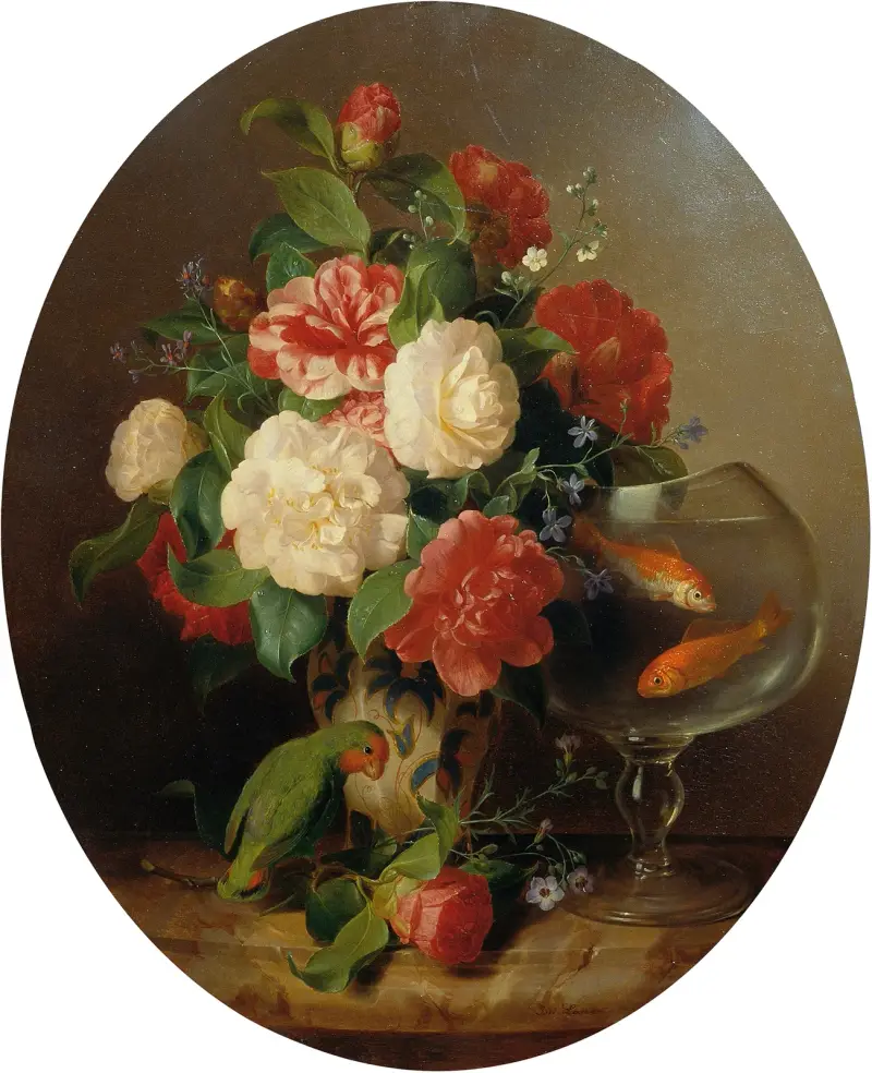 Blumenstück mit Goldfischglas von Josef Lauer