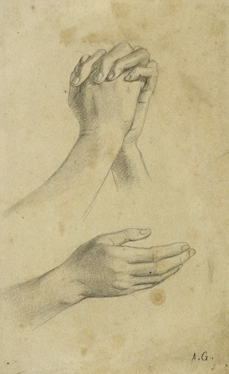 Anatomisk studie. Korsade händer och utsträckt höger hand av Arthur-Joseph Gueniot